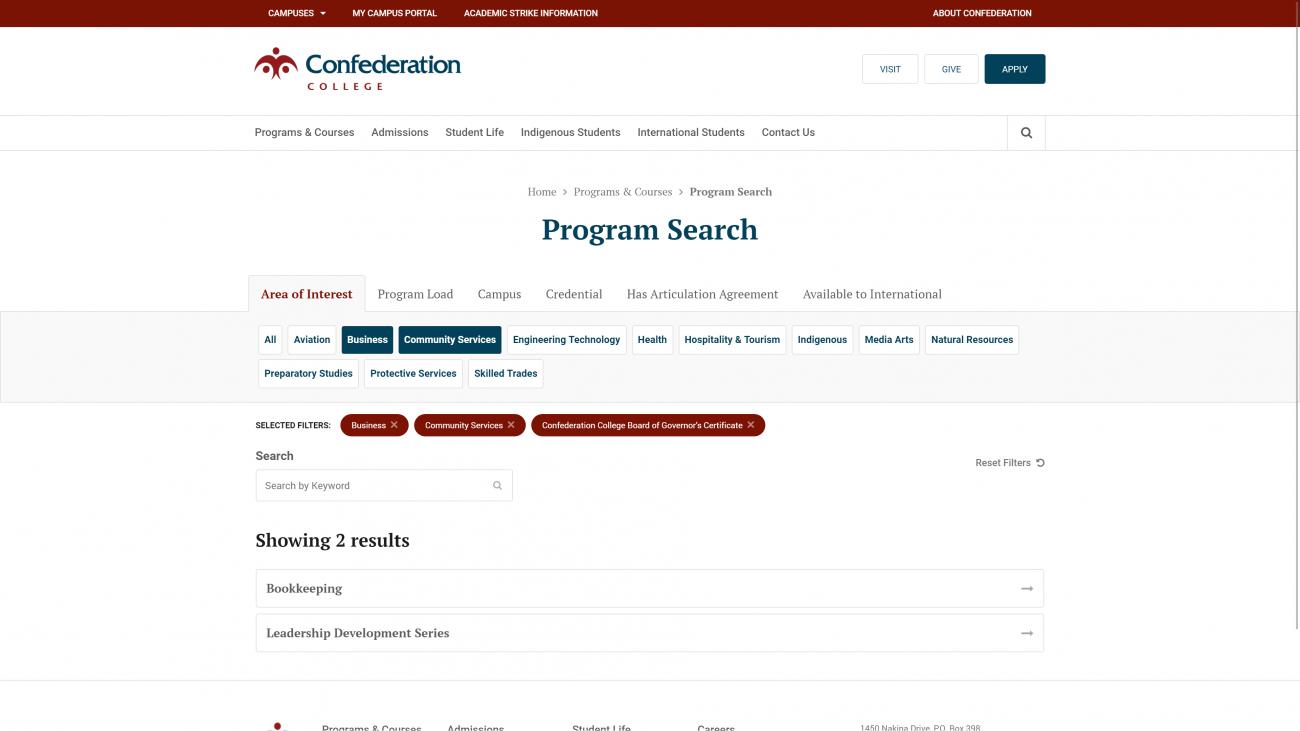 Confederation College program search